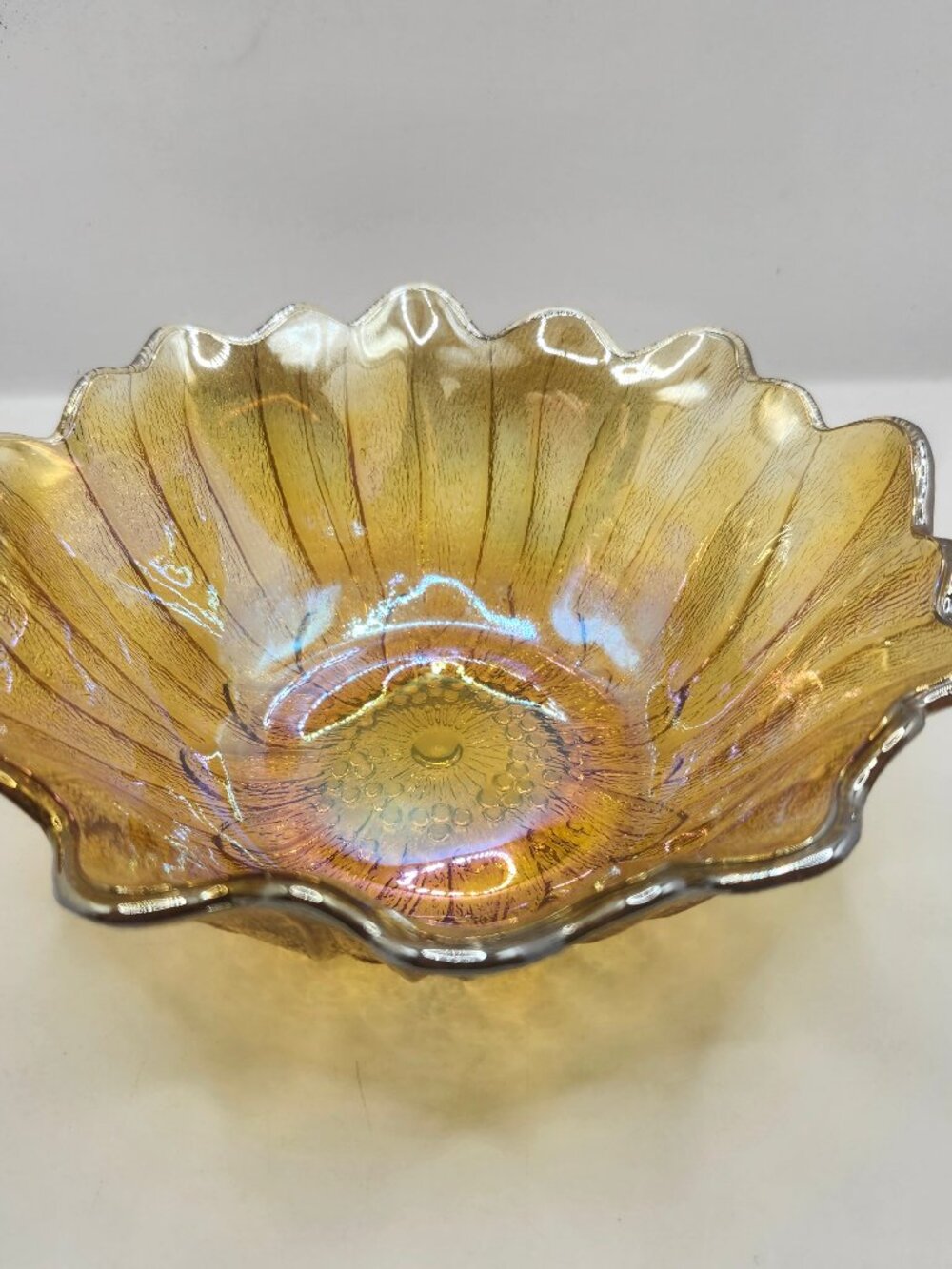 Vintage Indiana Glass Marigold Carnival Glass Sunflower Lily Pons Pattern Bowl
